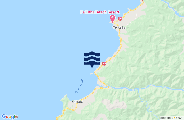 Omaio Bay - Motunui Island, New Zealandの潮見表地図