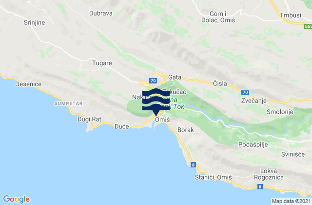 Omiš, Croatiaの潮見表地図