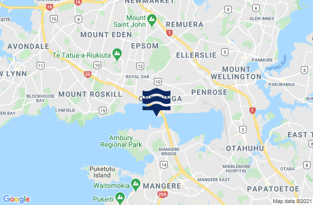 Onehunga, New Zealandの潮見表地図