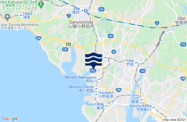 Onoda, Japanの潮見表地図