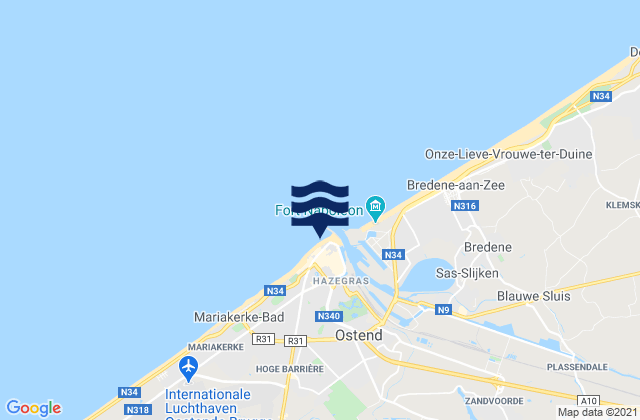 Oostende, Belgiumの潮見表地図