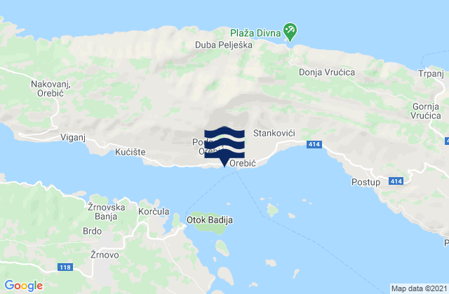 Orebić, Croatiaの潮見表地図