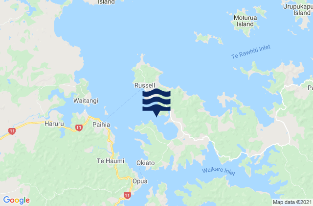 Orongo Bay, New Zealandの潮見表地図