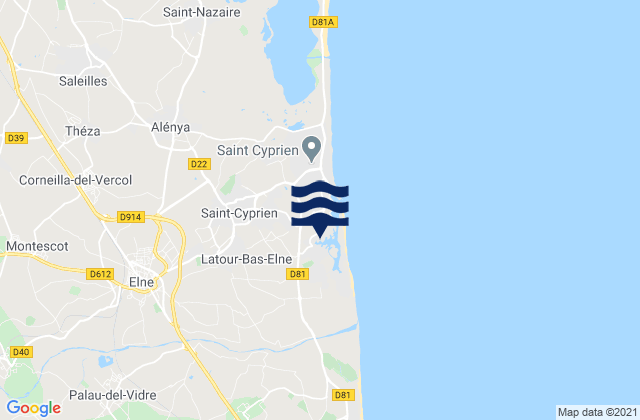 Ortaffa, Franceの潮見表地図