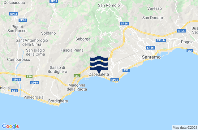 Ospedaletti, Italyの潮見表地図