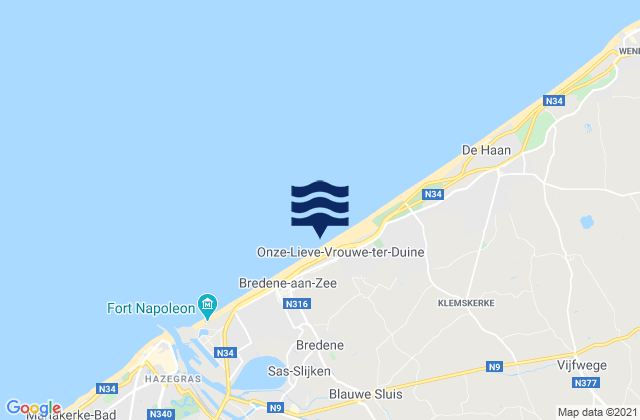 Oudenburg, Belgiumの潮見表地図