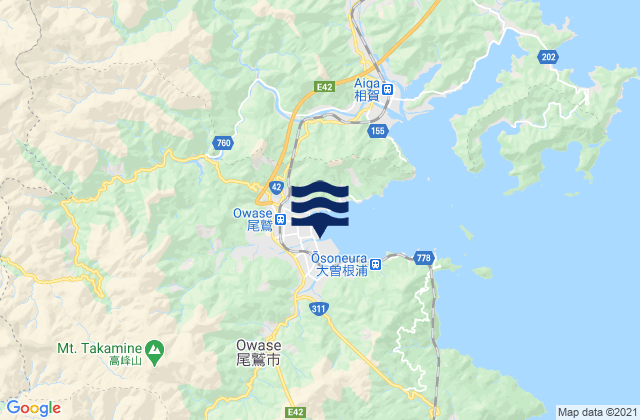 Owase, Japanの潮見表地図