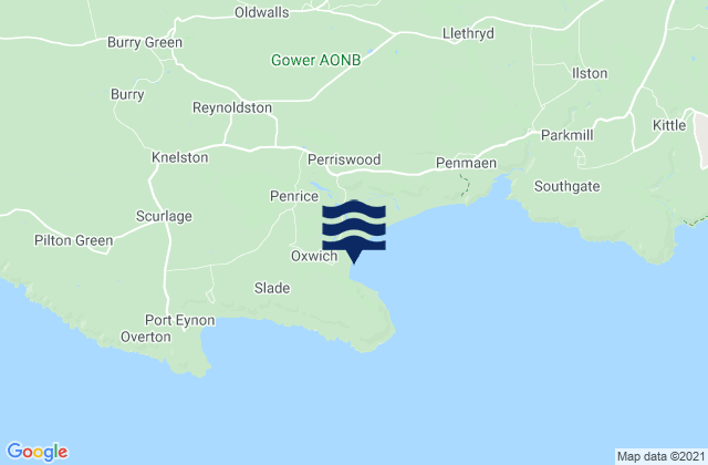 Oxwich Bay Beach, United Kingdomの潮見表地図