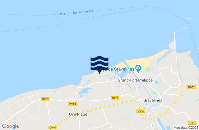 Oye Plage Escardines, Franceの潮見表地図