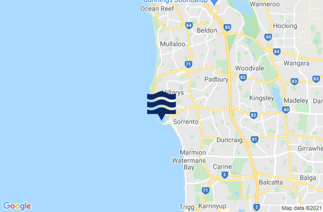 Padbury, Australiaの潮見表地図