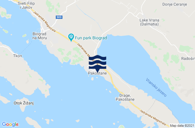 Pakoštane, Croatiaの潮見表地図