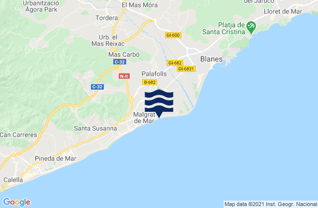 Palafolls, Spainの潮見表地図