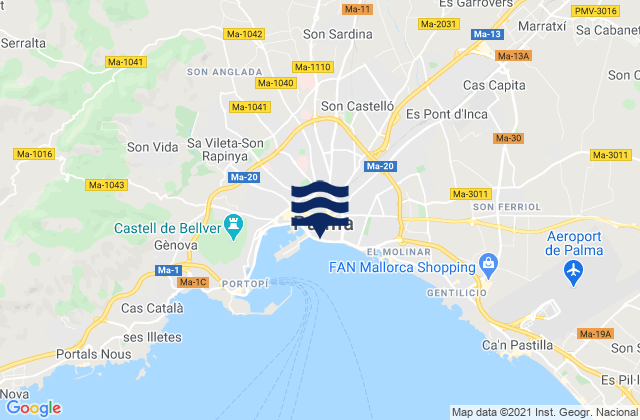 Palma, Spainの潮見表地図