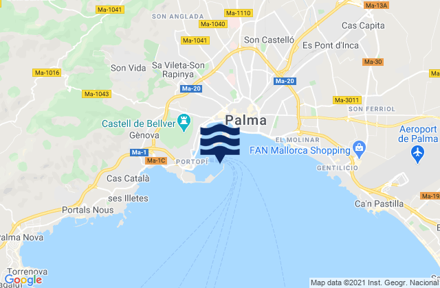 Palma de Mallorca, Spainの潮見表地図