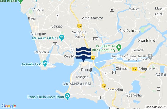 Panaji, Indiaの潮見表地図