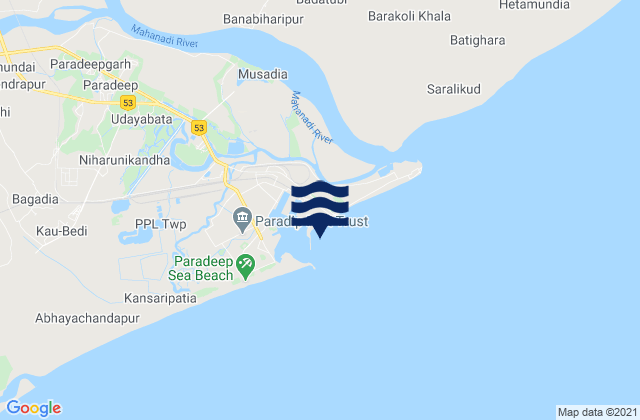 Paradwip, Indiaの潮見表地図