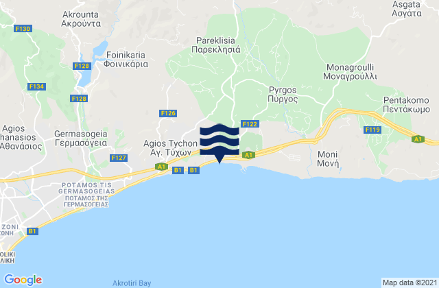 Parekklisiá, Cyprusの潮見表地図