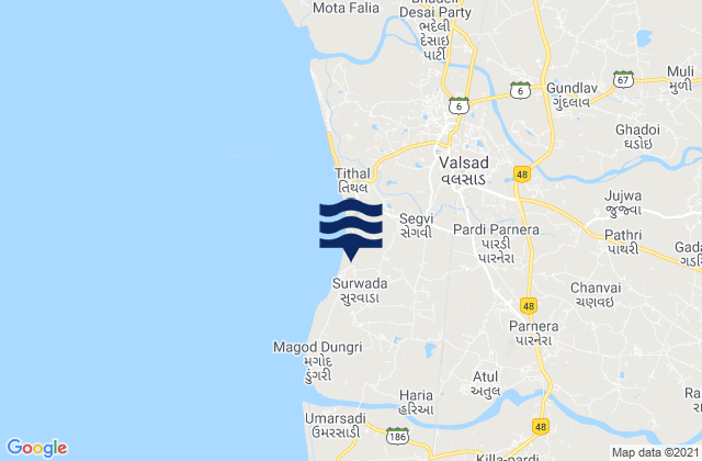 Parnera, Indiaの潮見表地図