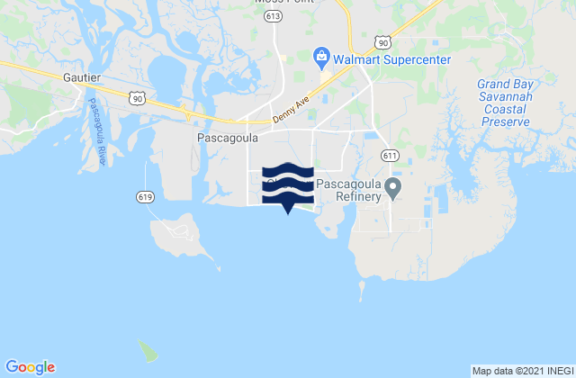Pascagoula Mississippi Sound, United Statesの潮見表地図