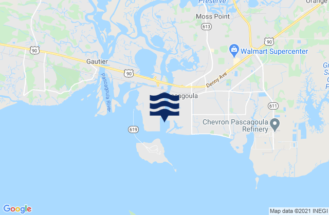 Pascagoula River entrance, United Statesの潮見表地図