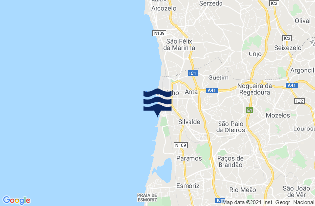 Paços de Brandão, Portugalの潮見表地図