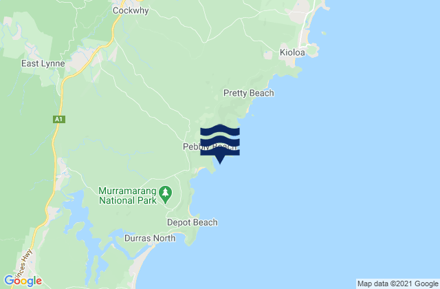 Pebbly Beach, Australiaの潮見表地図