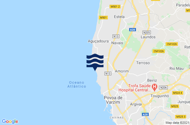 Pedroso, Portugalの潮見表地図