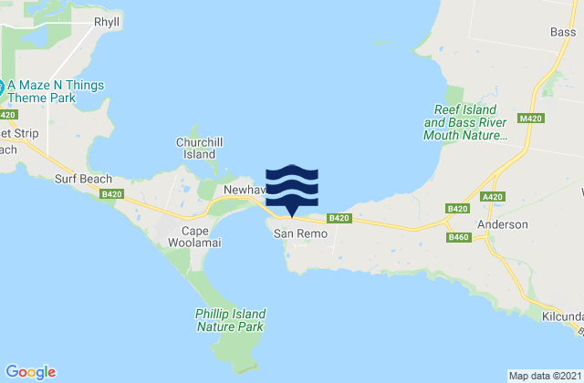 Pelican Island (East Coast), Australiaの潮見表地図