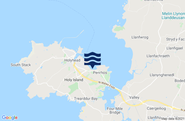 Penrhos Beach, United Kingdomの潮見表地図