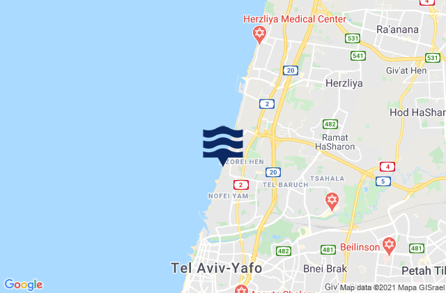 Petaẖ Tiqwa, Israelの潮見表地図