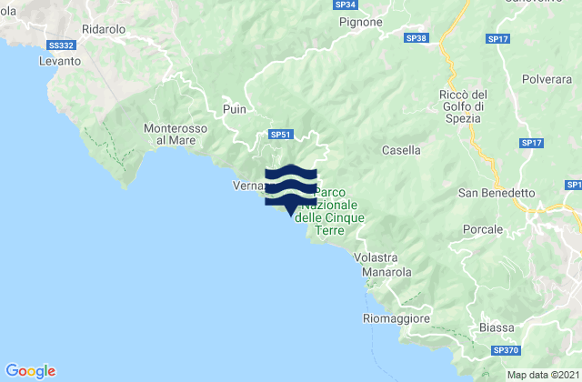 Pignone, Italyの潮見表地図