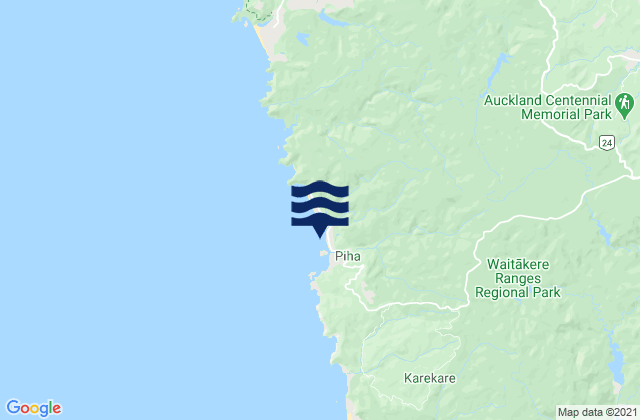 Piha Beach, New Zealandの潮見表地図