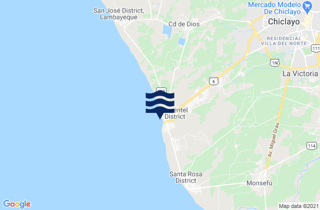 Pimentel, Peruの潮見表地図