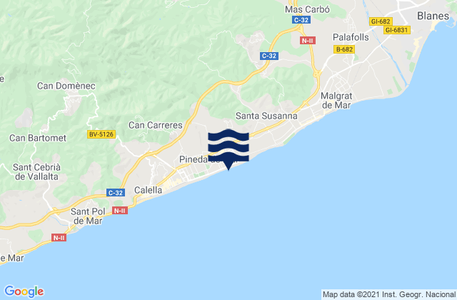 Pineda de Mar, Spainの潮見表地図