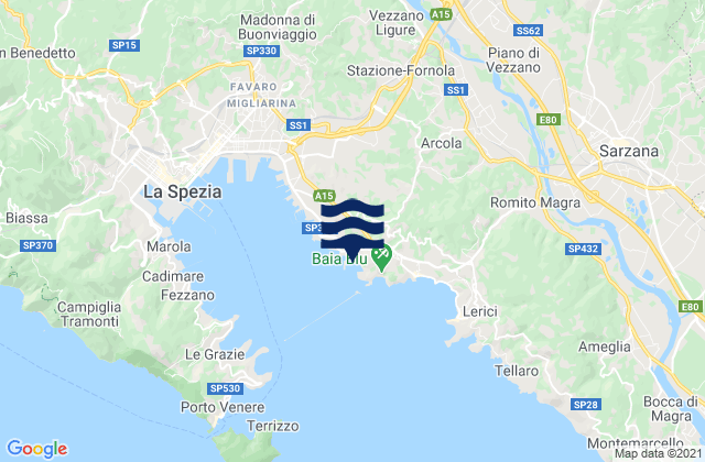 Pitelli, Italyの潮見表地図