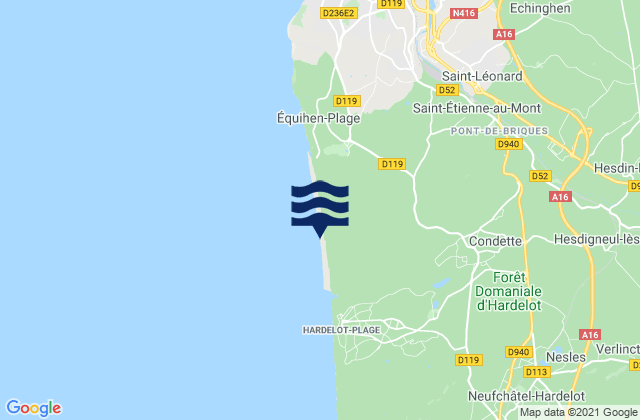 Plage d'Equihen, Franceの潮見表地図