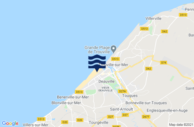 Plage de Deauville, Franceの潮見表地図