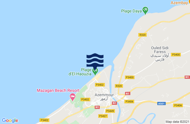 Plage de Hawziya, Moroccoの潮見表地図