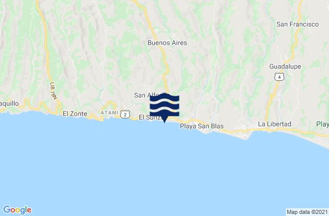 Playa El Tunco, El Salvadorの潮見表地図