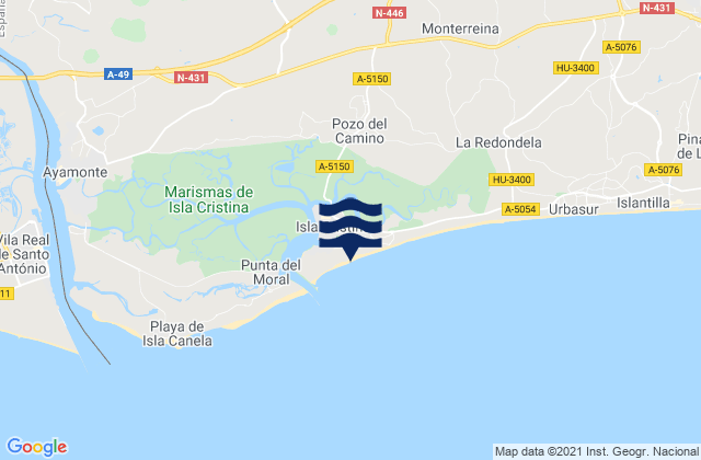 Playa Isla Cristina, Spainの潮見表地図