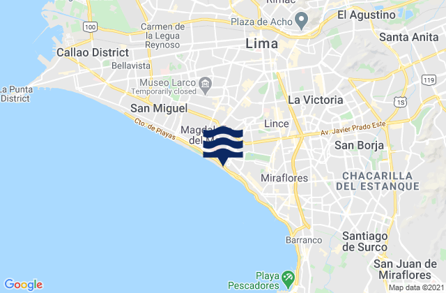 Playa Marbella, Peruの潮見表地図