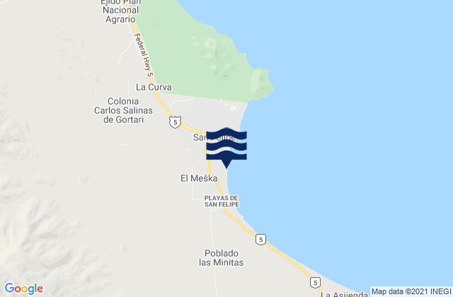 Playa San Felipe, Mexicoの潮見表地図
