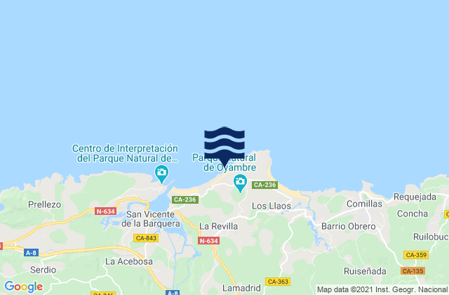 Playa de Gerra, Spainの潮見表地図