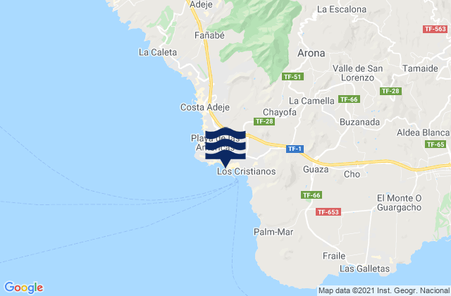 Playa de Los Cristianos, Spainの潮見表地図