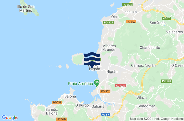 Playa de Madorra, Portugalの潮見表地図