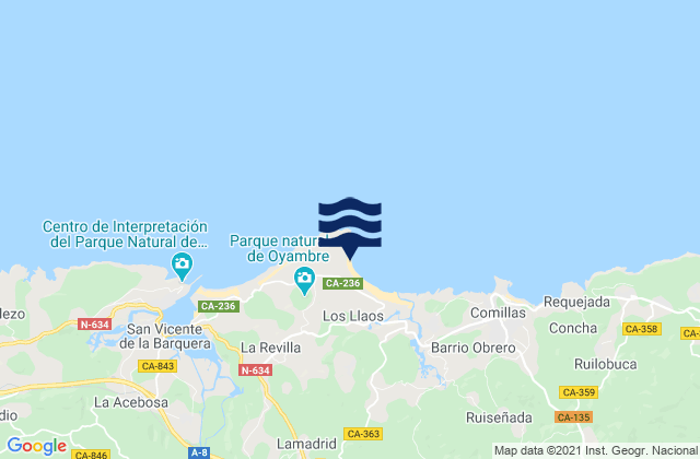 Playa de Oyambre, Spainの潮見表地図