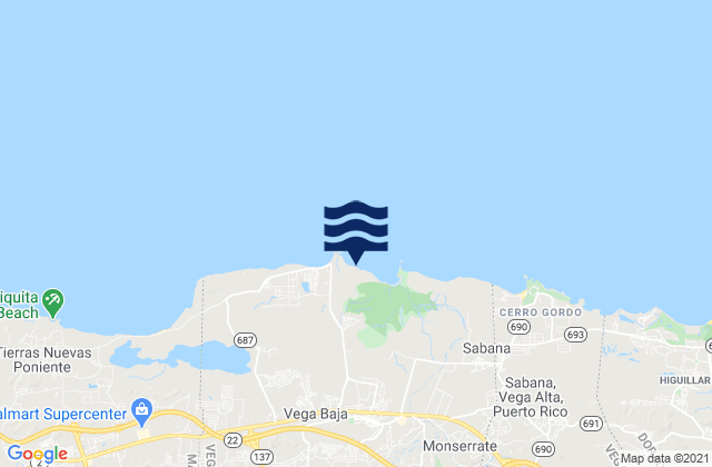 Playa de Vega, Puerto Ricoの潮見表地図