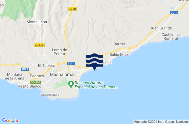 Playa de las Burras, Spainの潮見表地図