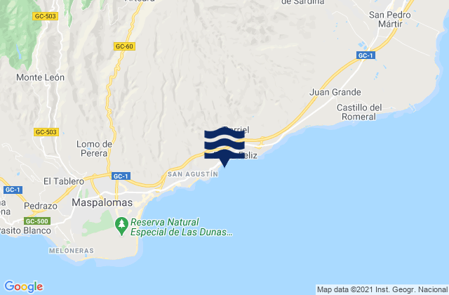 Playa del Águila, Spainの潮見表地図