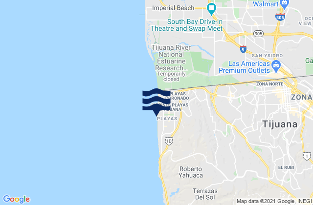 Playas de Tijuana, Mexicoの潮見表地図